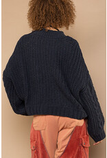 Pol Clothing Chenille Cable Knit Mock Collar Sweater