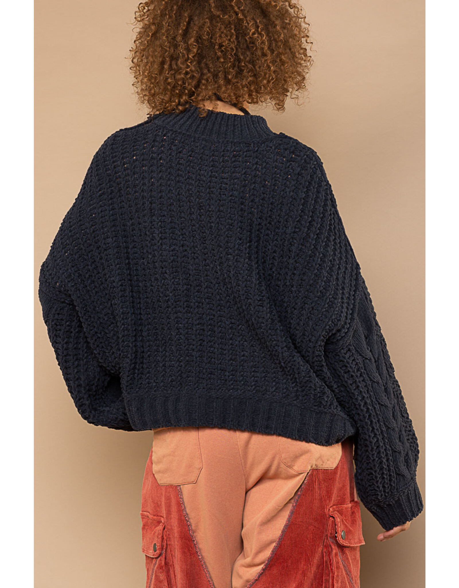 Pol Clothing Chenille Cable Knit Mock Collar Sweater