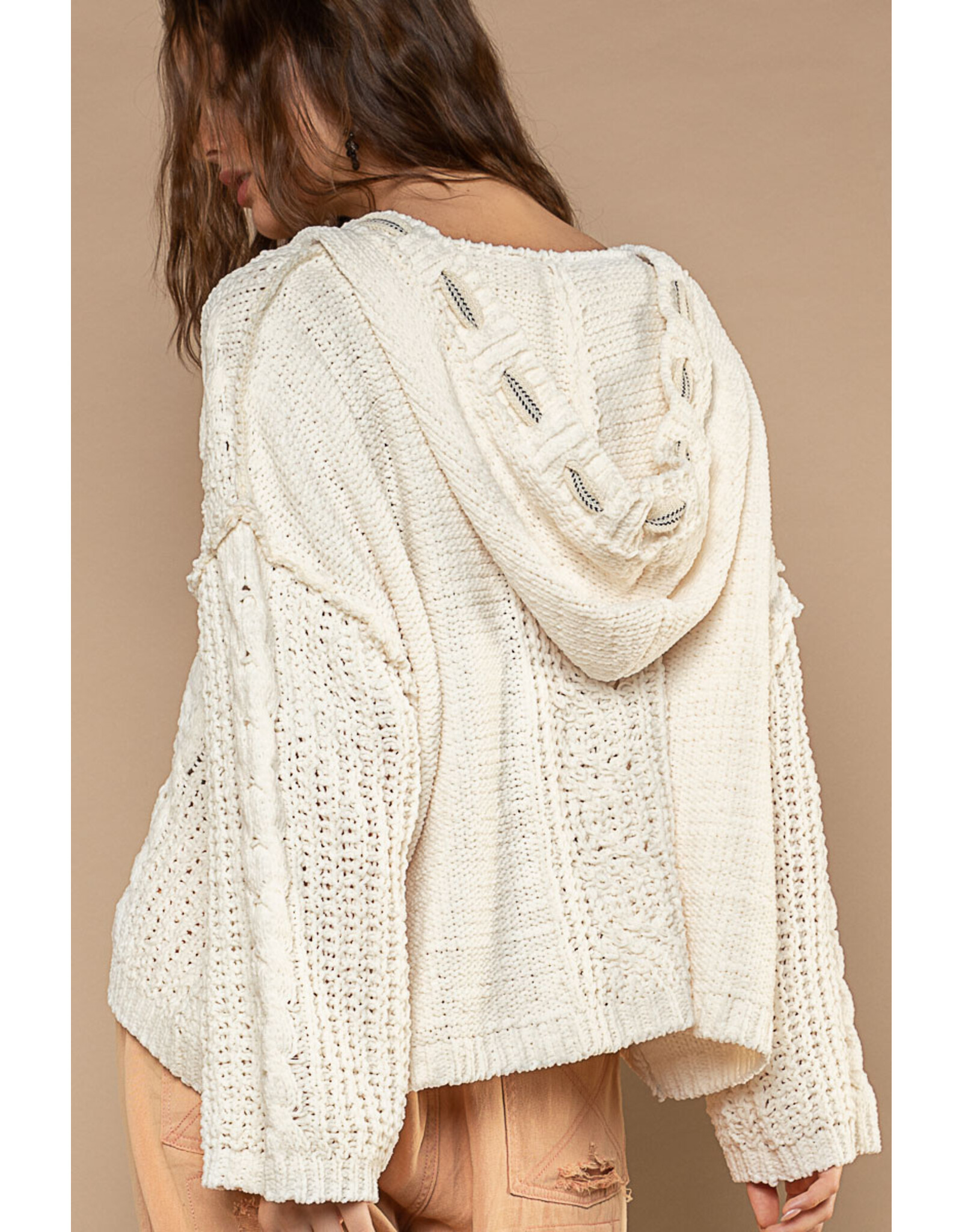 Pol Clothing Chenille V-Neck Pullover Hoodie Sweater