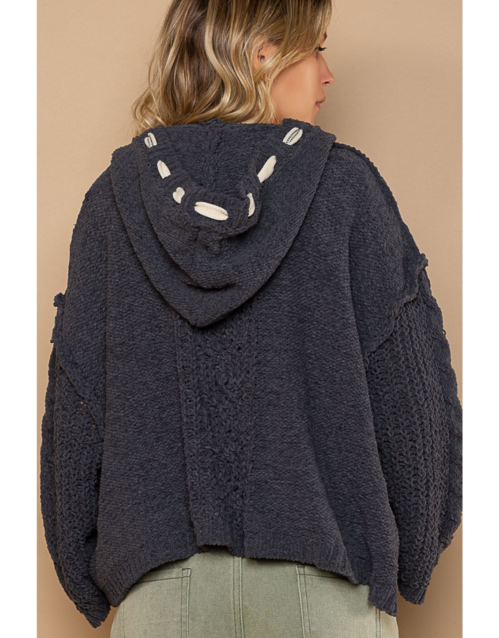 Pol Clothing Chenille V-Neck Pullover Hoodie Sweater