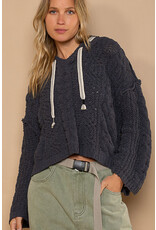 Pol Clothing Chenille V-Neck Pullover Hoodie Sweater