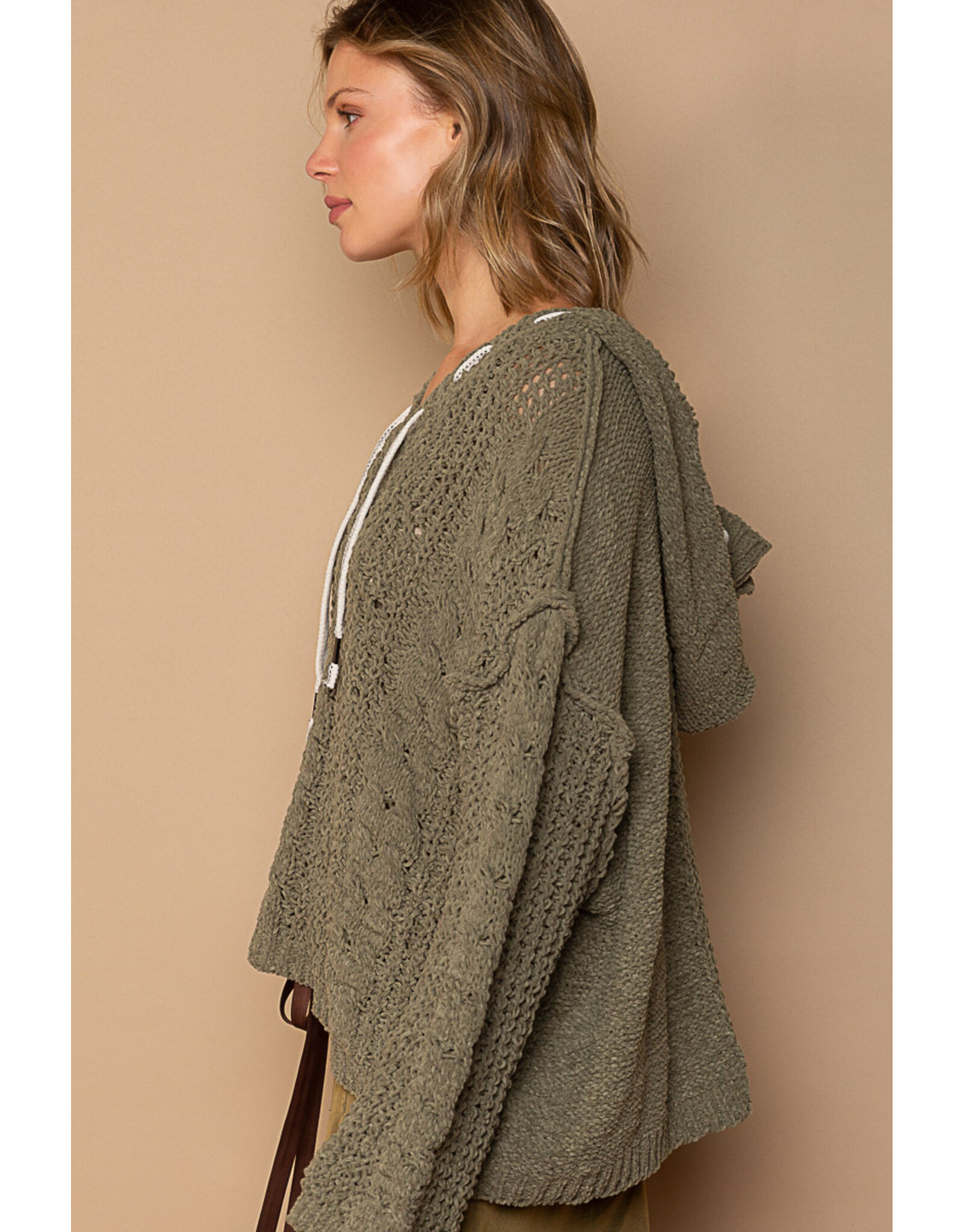 Pol Clothing Chenille V-Neck Pullover Hoodie Sweater
