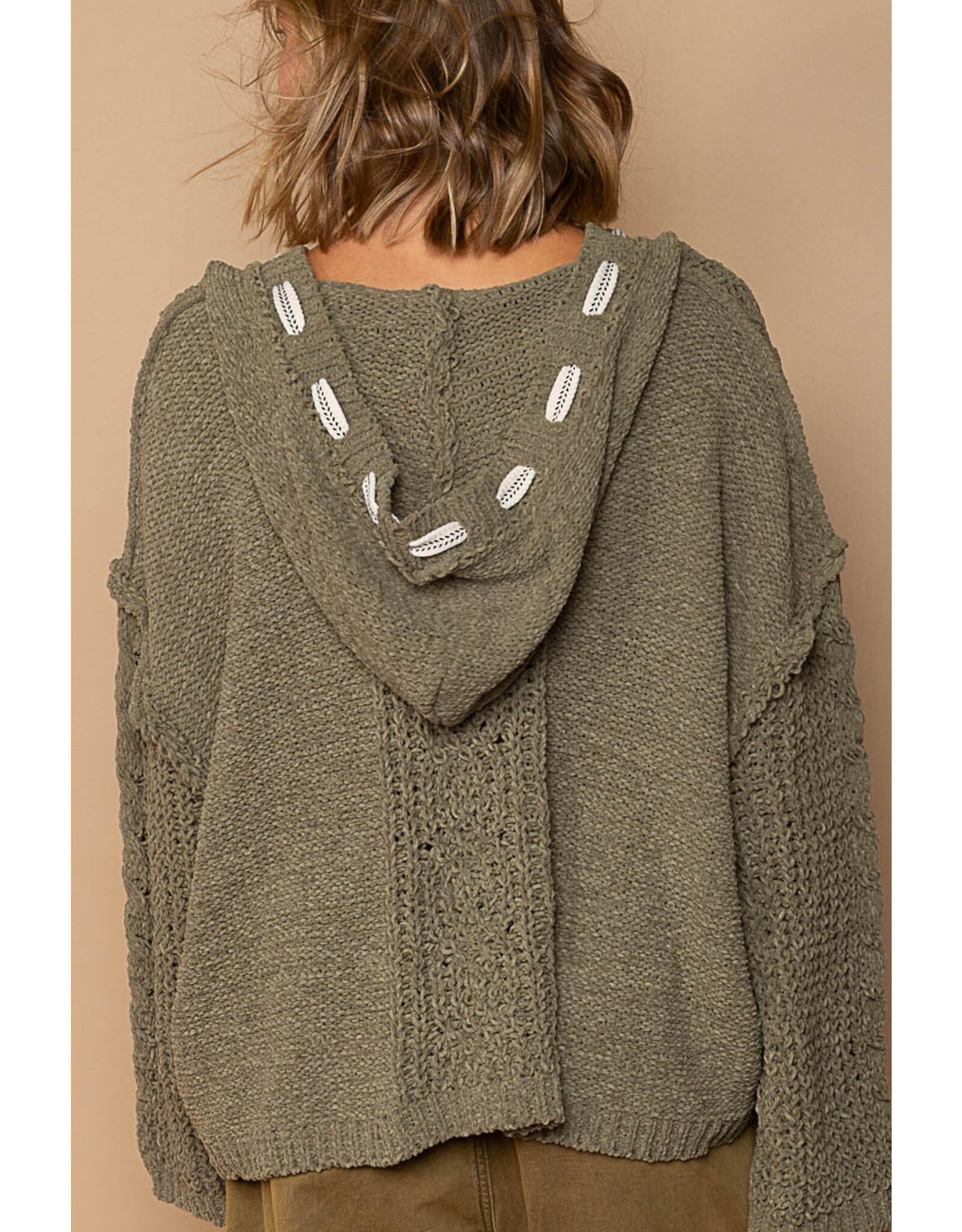 Pol Clothing Chenille V-Neck Pullover Hoodie Sweater