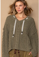 Pol Clothing Chenille V-Neck Pullover Hoodie Sweater