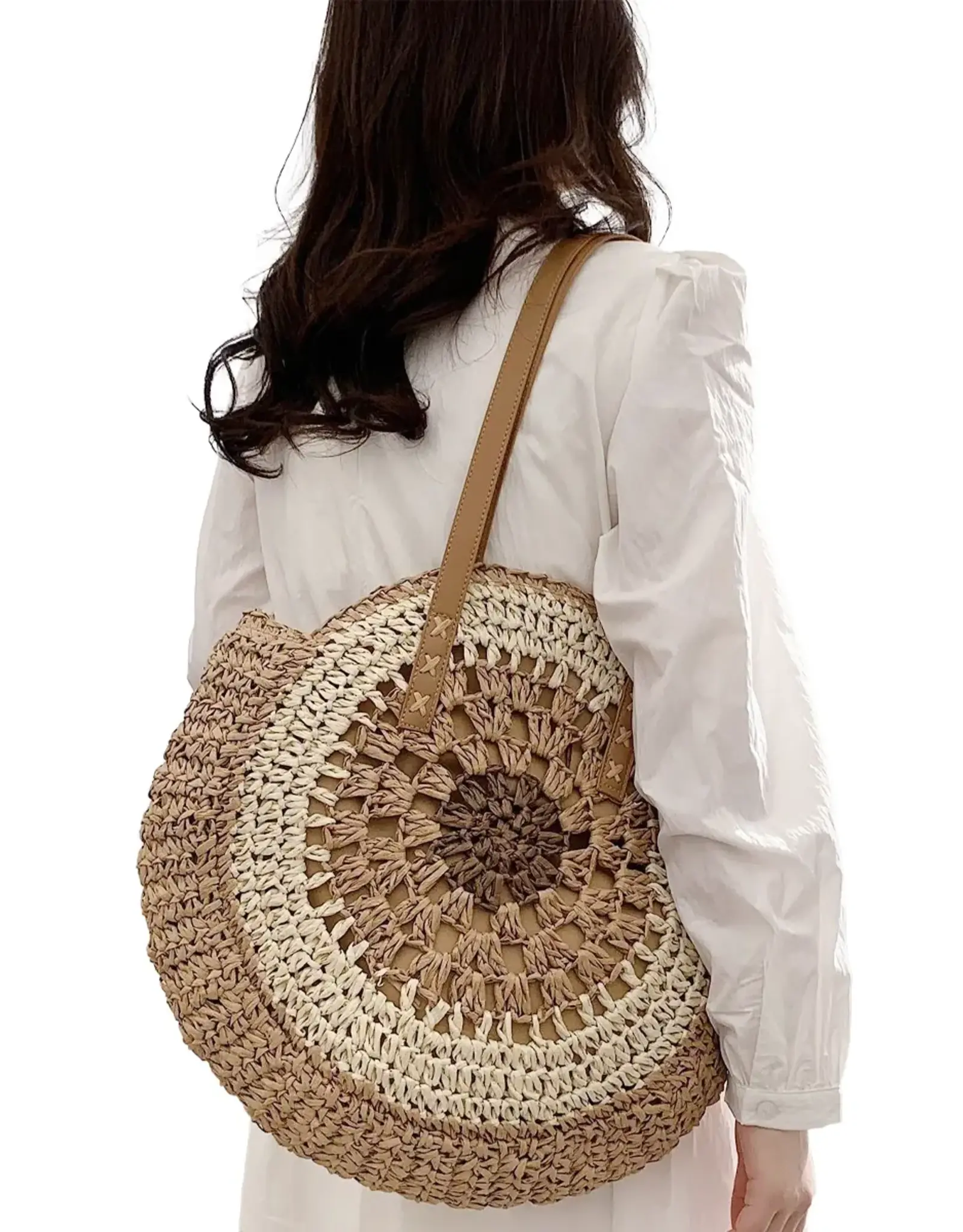 Cap Zone Boho Circle Crochet Rattan Round Beach Tote