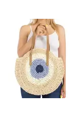 Cap Zone Boho Evil Eye Rattan Round Beach Tote