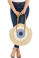 Cap Zone Boho Evil Eye Rattan Round Beach Tote