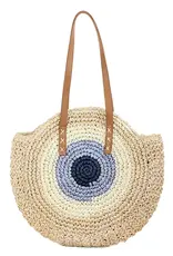 Cap Zone Boho Evil Eye Rattan Round Beach Tote