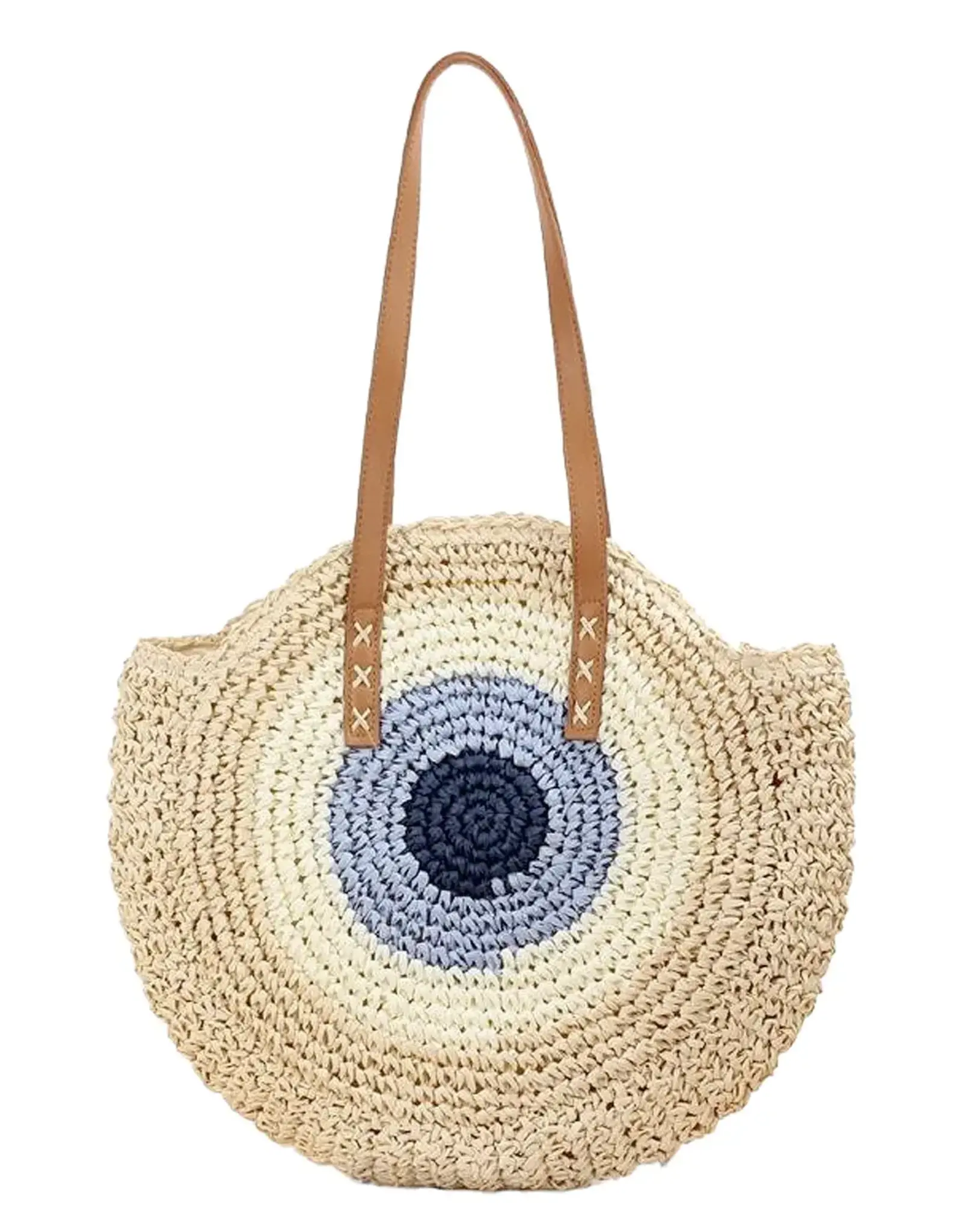 Cap Zone Boho Evil Eye Rattan Round Beach Tote