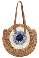 Cap Zone Boho Evil Eye Rattan Round Beach Tote