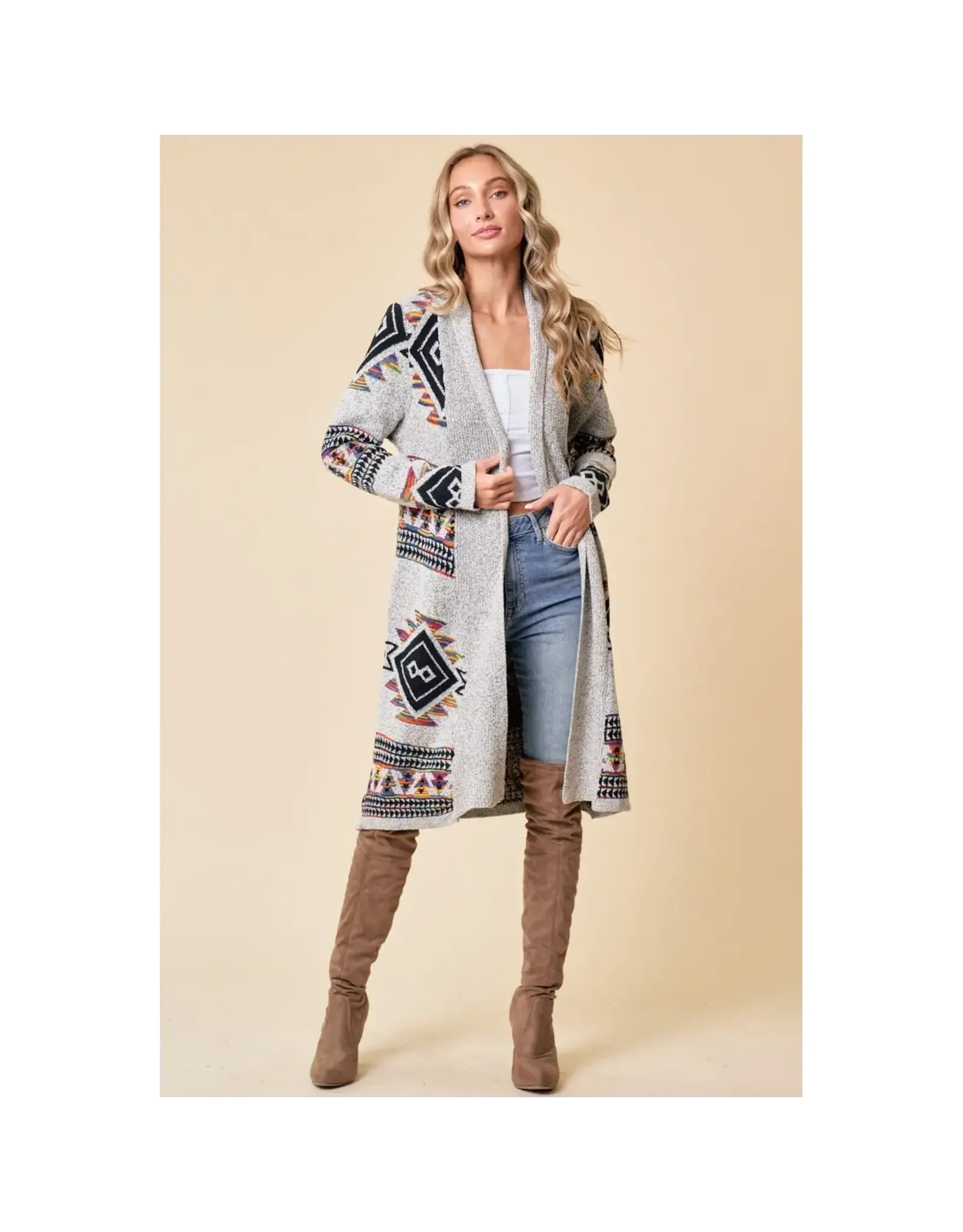 BNS Rainbow Multi Diamond Open Cardigan
