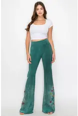T Party Floral Embroidered Oiled Flare Pants