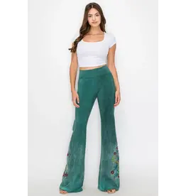 T Party Floral Embroidered Oiled Flare Pants