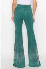 T Party Floral Embroidered Oiled Flare Pants