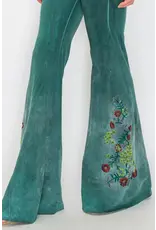 T Party Floral Embroidered Oiled Flare Pants