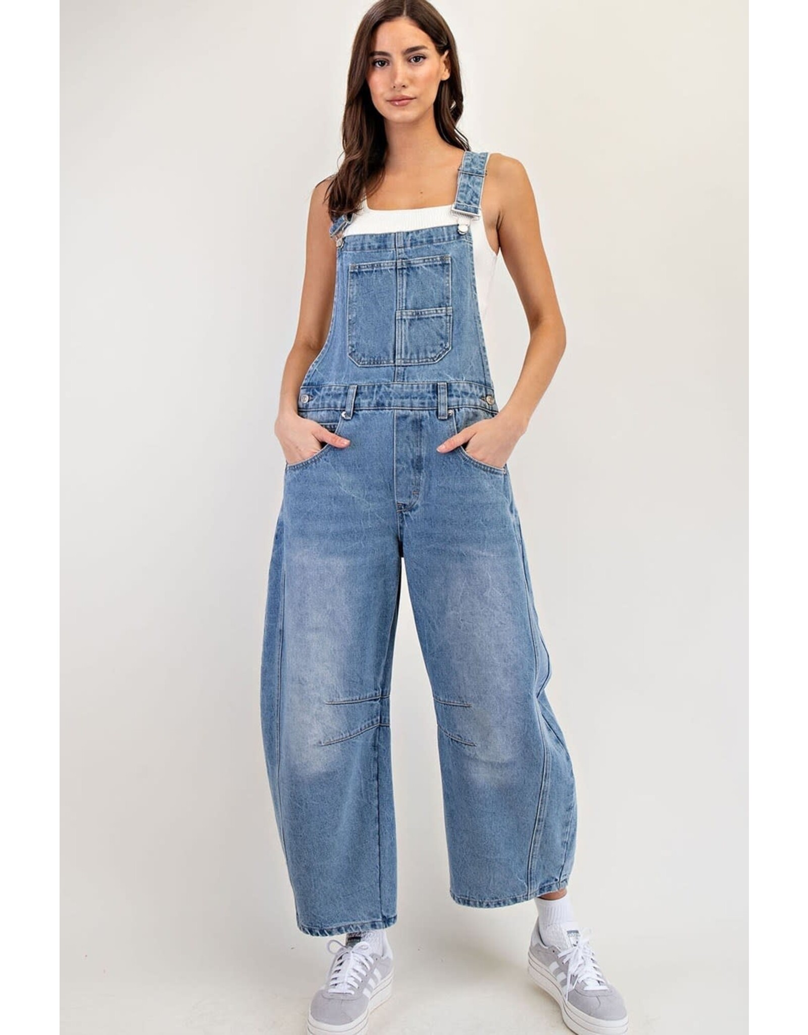 Eesome Mineral Washed Barrel Leg Jumpsuit