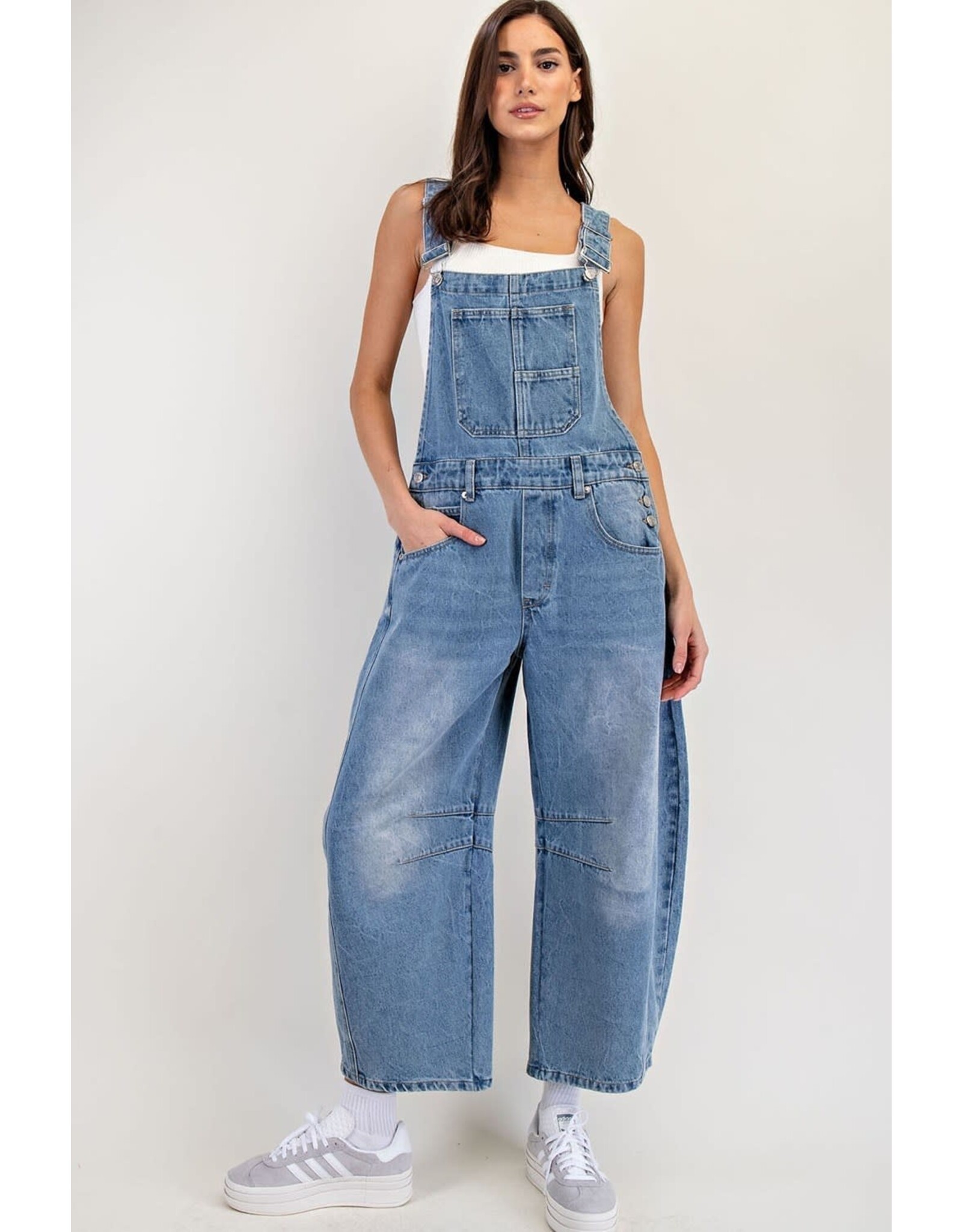 Eesome Mineral Washed Barrel Leg Jumpsuit