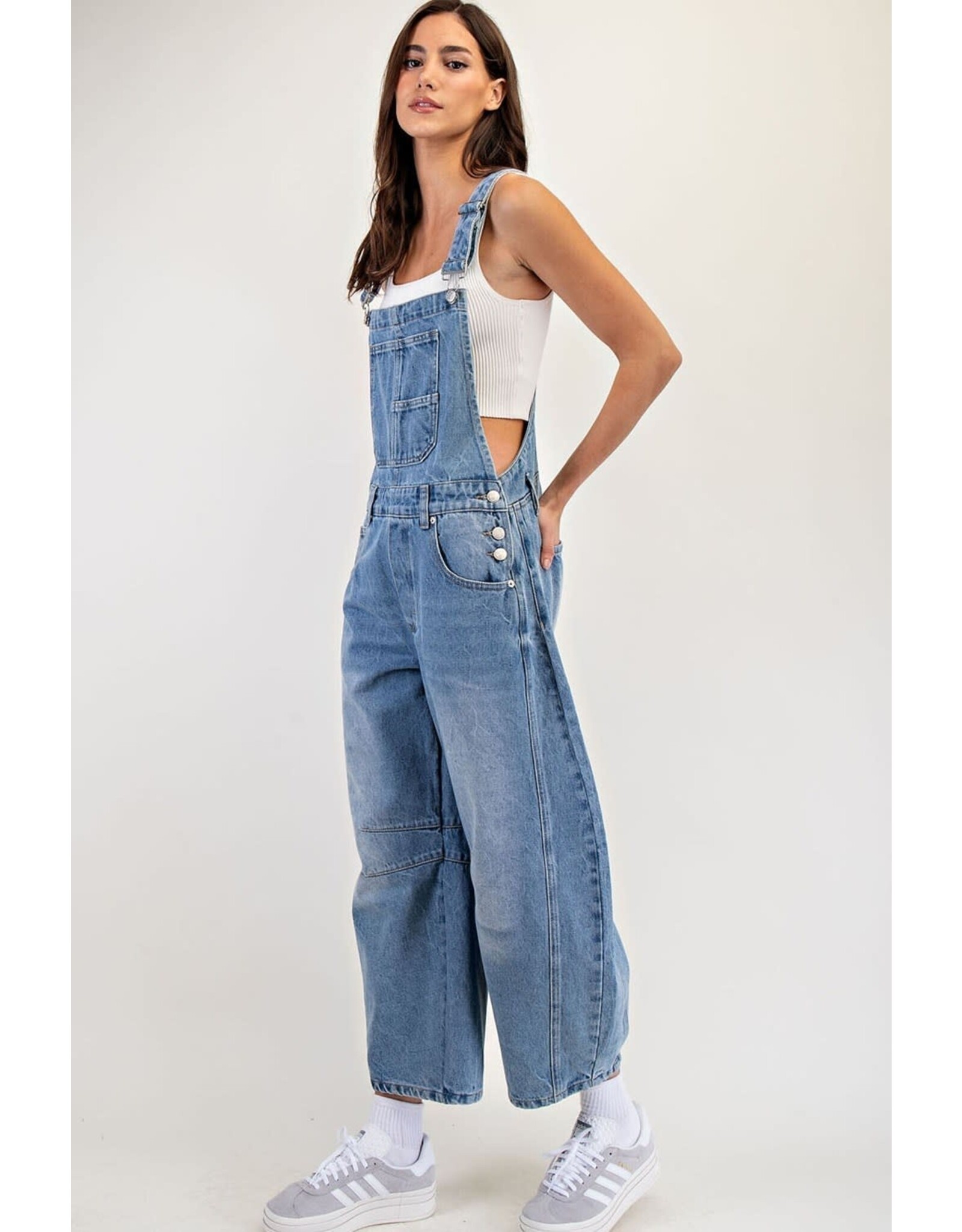 Eesome Mineral Washed Barrel Leg Jumpsuit