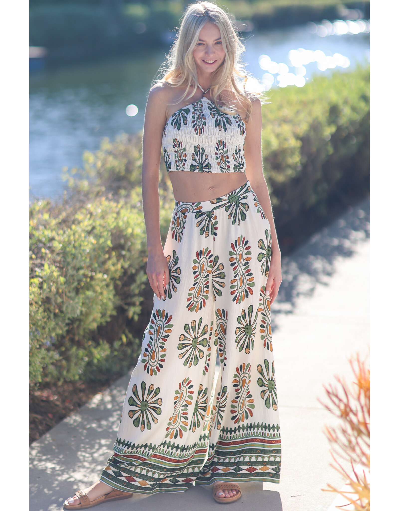 Aakaa Halter Tie Top & Long Pants Set