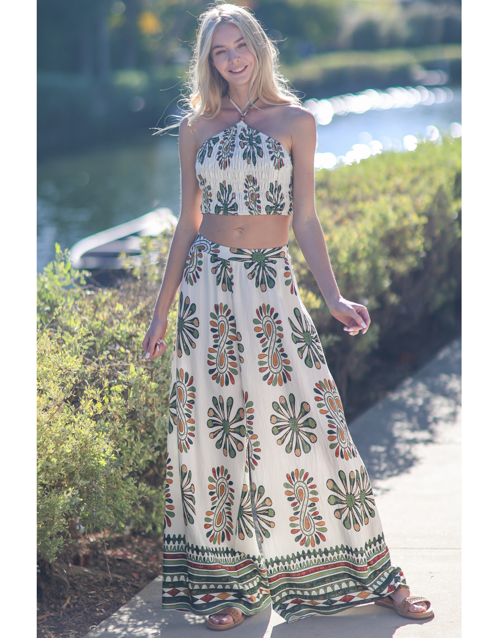 Aakaa Halter Tie Top & Long Pants Set