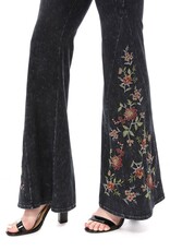 T Party Mineral Wash Floral Embroidered Flare Yoga Pants