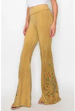 T Party Floral Embroidered Oiled Flare Pants