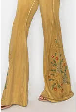 T Party Floral Embroidered Oiled Flare Pants