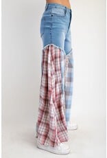 Easel Plaid Mix Washed Denim Pants