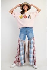 Easel Plaid Mix Washed Denim Pants