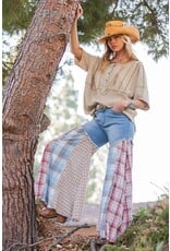 Easel Plaid Mix Washed Denim Pants