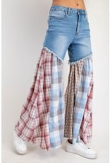 Easel Plaid Mix Washed Denim Pants