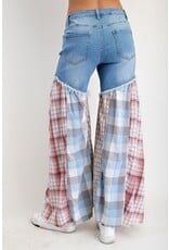 Easel Plaid Mix Washed Denim Pants