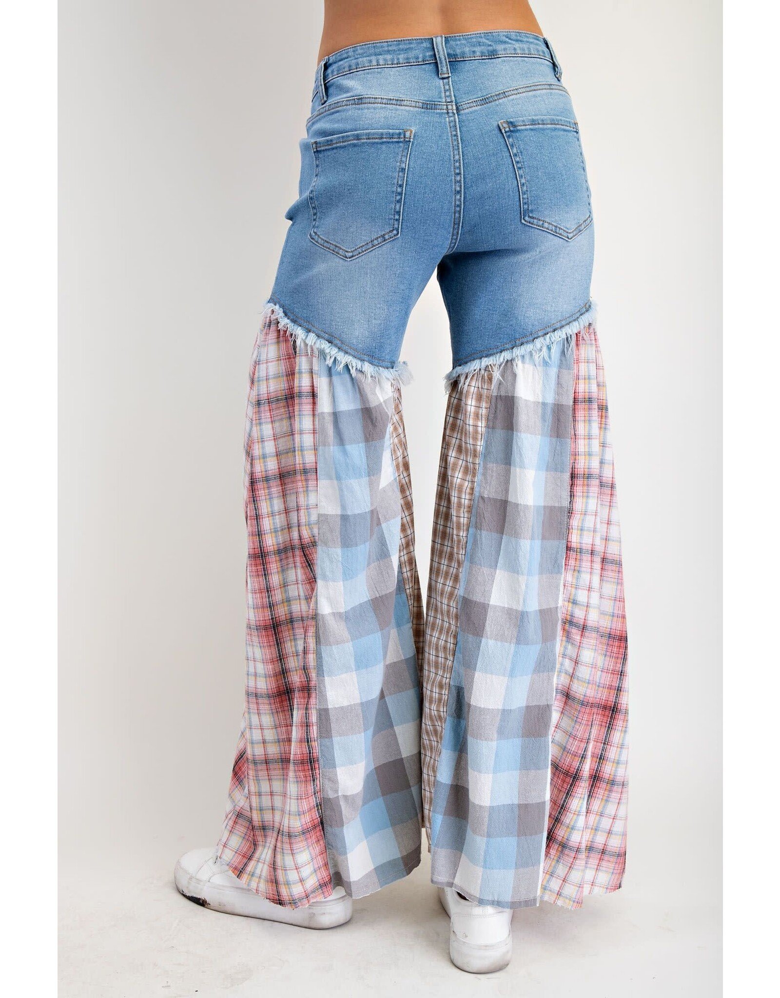 Easel Plaid Mix Washed Denim Pants