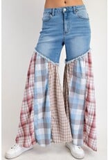 Easel Plaid Mix Washed Denim Pants
