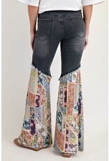 Easel Print Bottom Washed Denim Pants