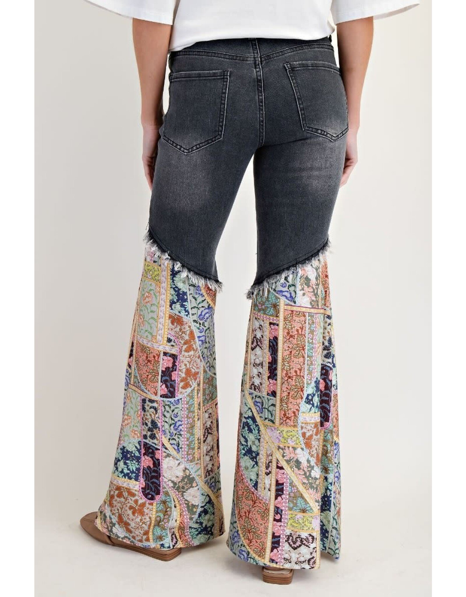 Easel Print Bottom Washed Denim Pants