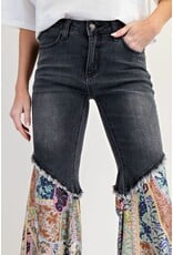 Easel Print Bottom Washed Denim Pants