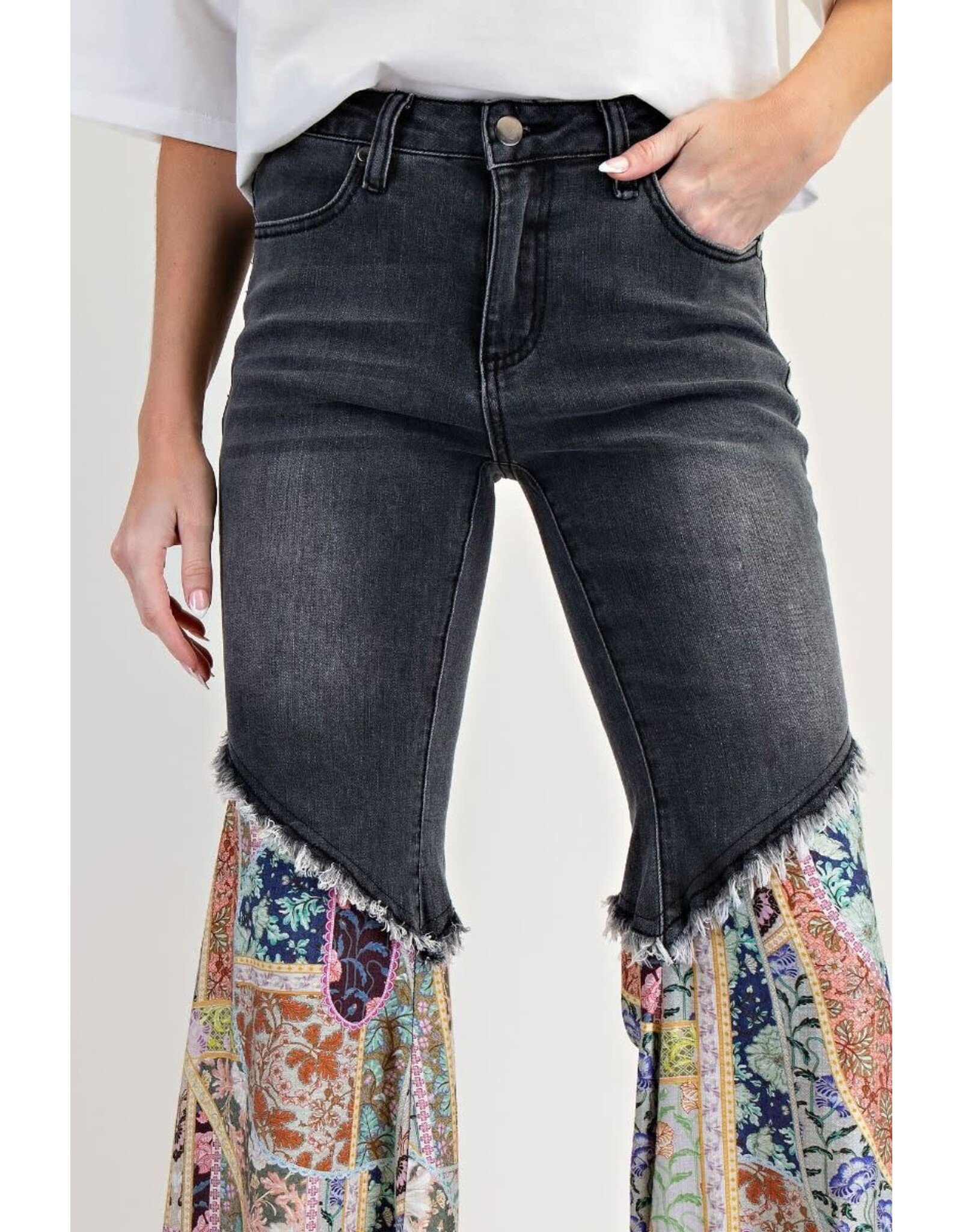 Easel Print Bottom Washed Denim Pants