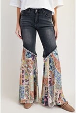 Easel Print Bottom Washed Denim Pants