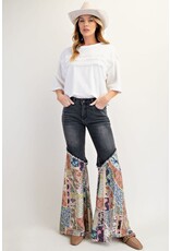 Easel Print Bottom Washed Denim Pants