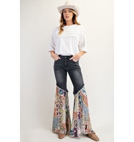 Easel Print Bottom Washed Denim Pants