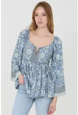 Angie L/S V-Notch Floral Print Top