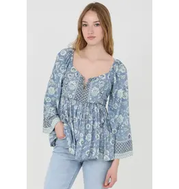 Angie L/S V-Notch Floral Print Top