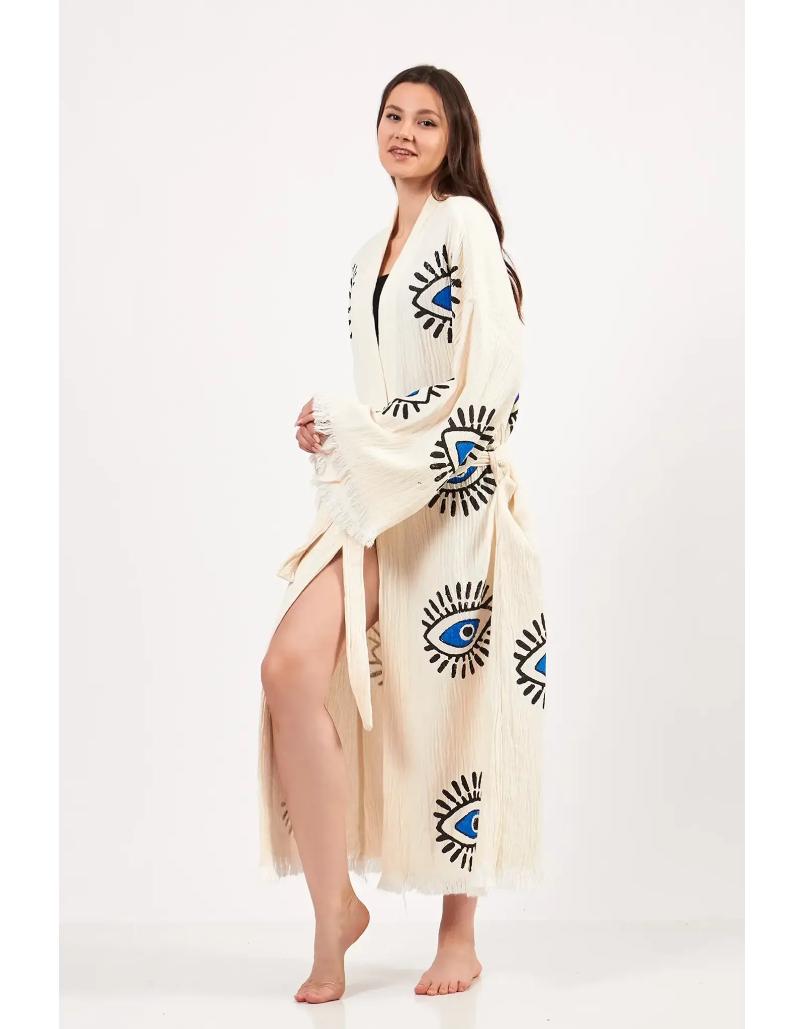 Yaz Concepts Turkish Evil Eye Print Kimono Robe