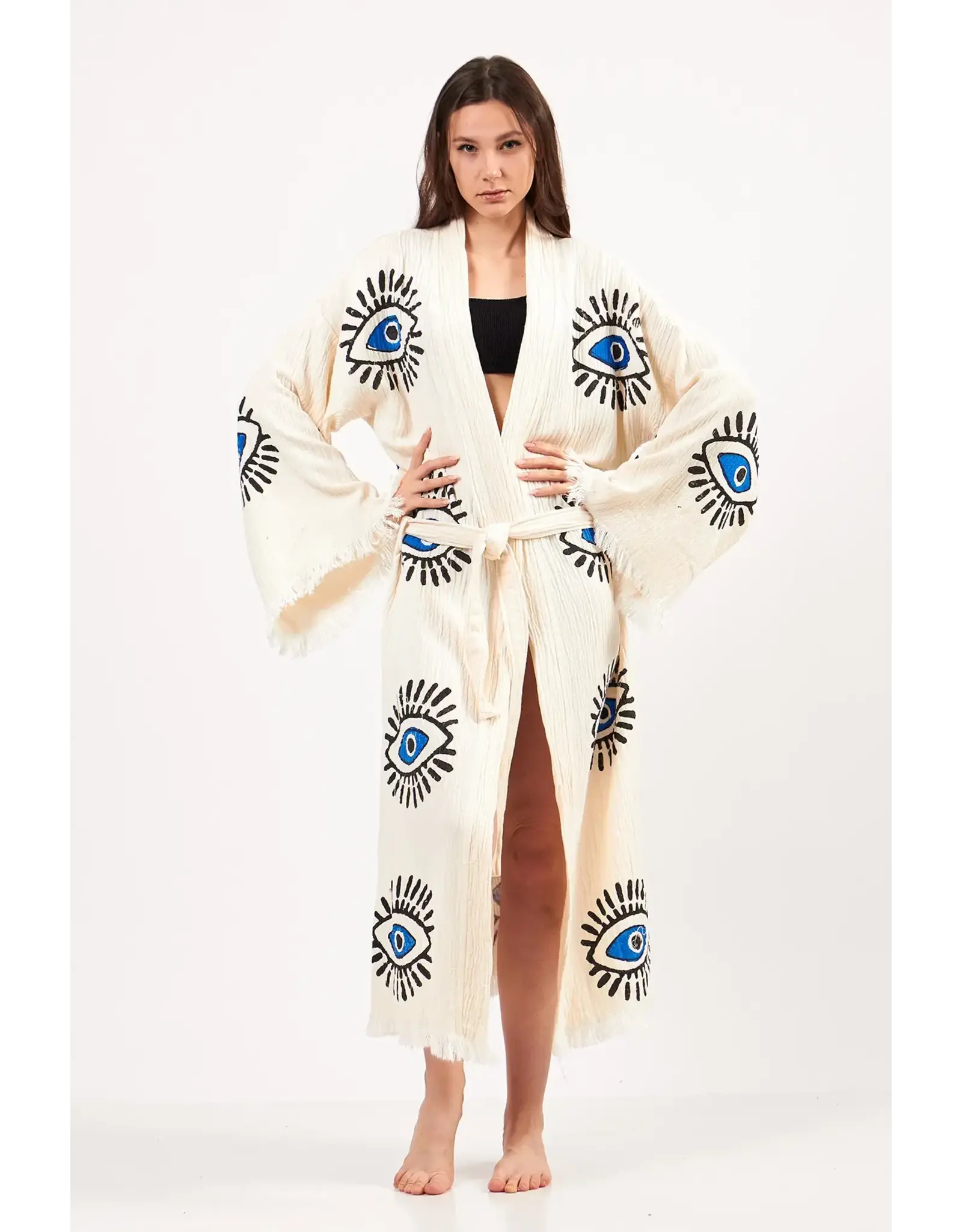 Yaz Concepts Turkish Evil Eye Print Kimono Robe