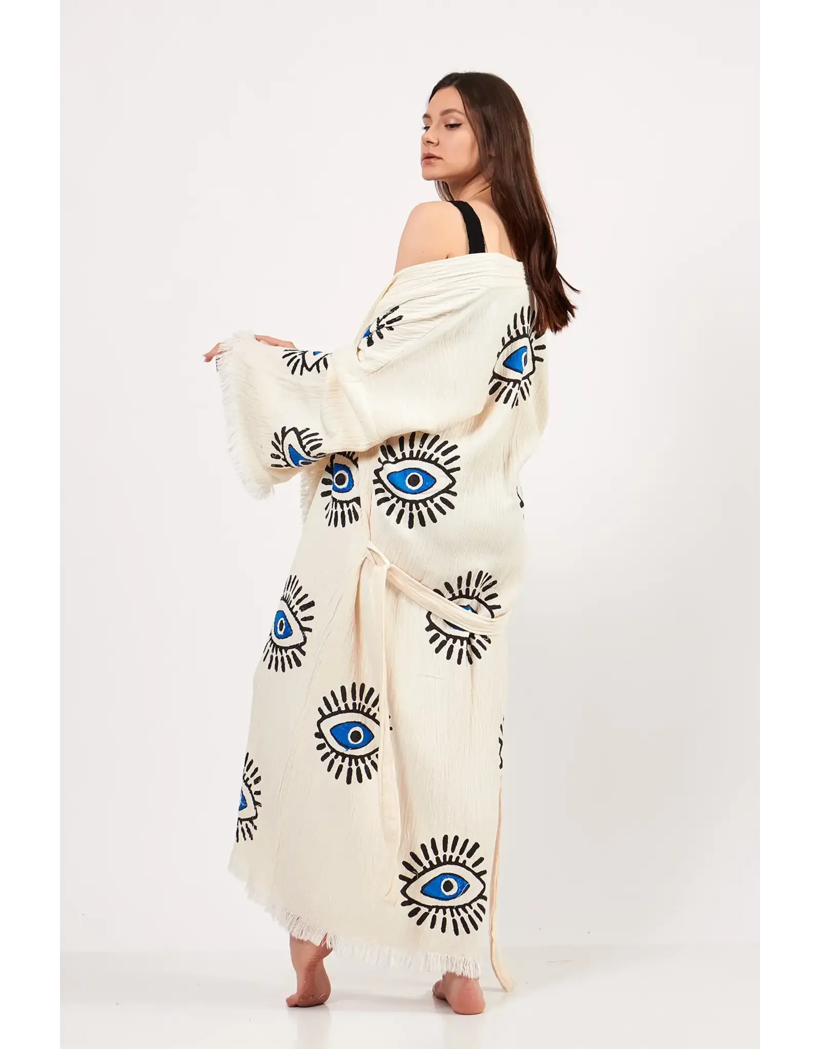Yaz Concepts Turkish Evil Eye Print Kimono Robe