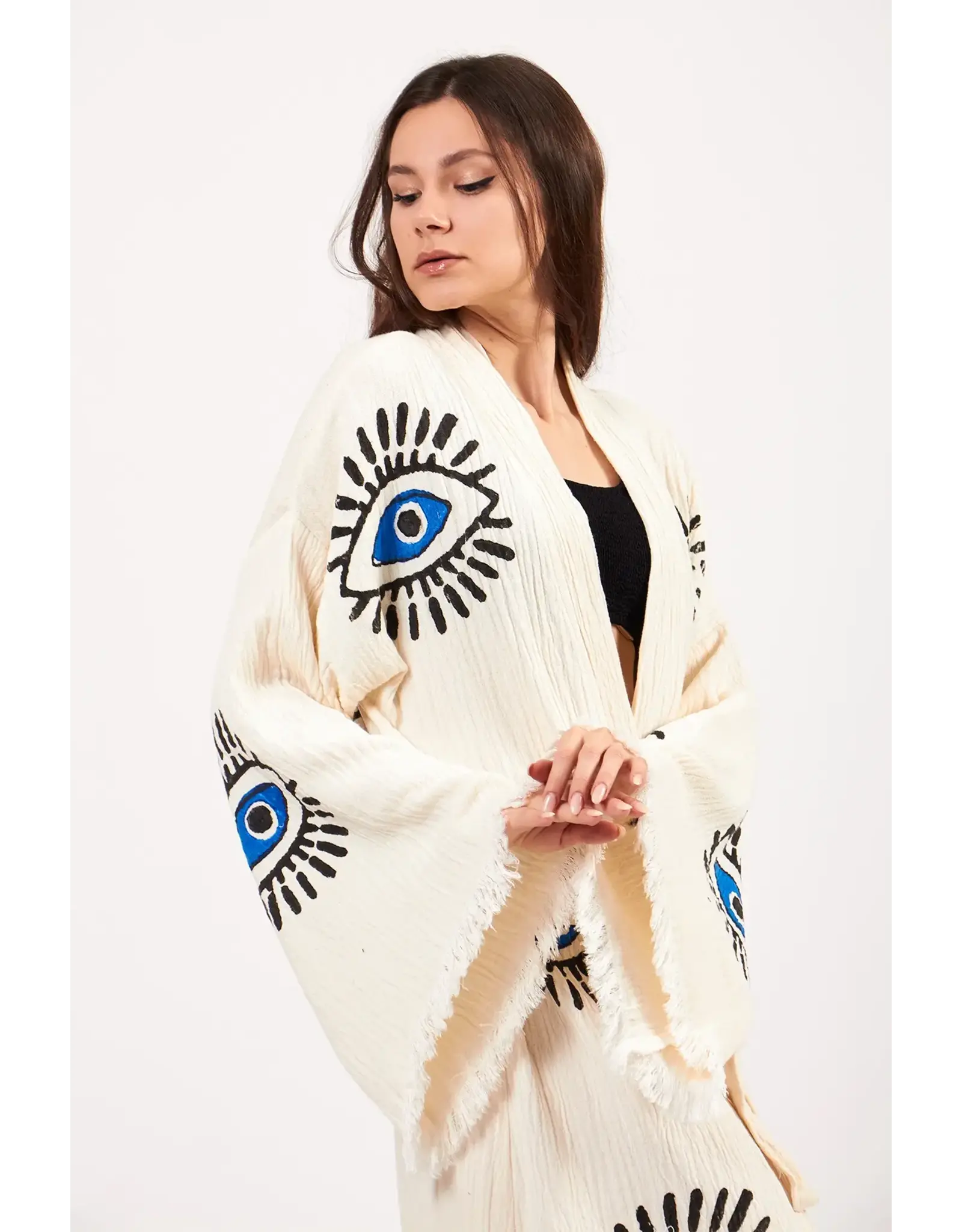 Yaz Concepts Turkish Evil Eye Print Kimono Robe
