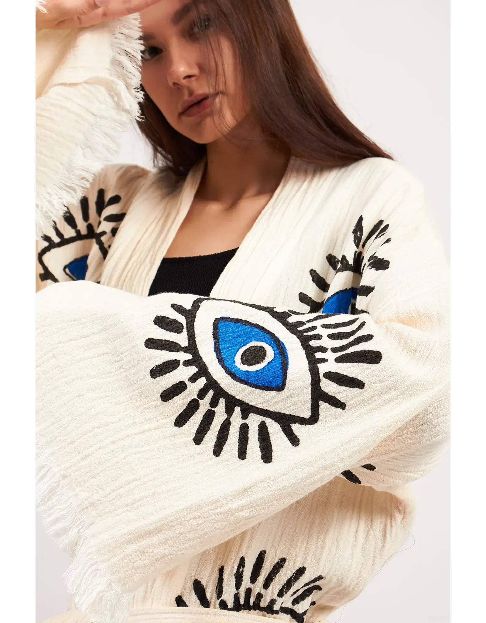 Yaz Concepts Turkish Evil Eye Print Kimono Robe