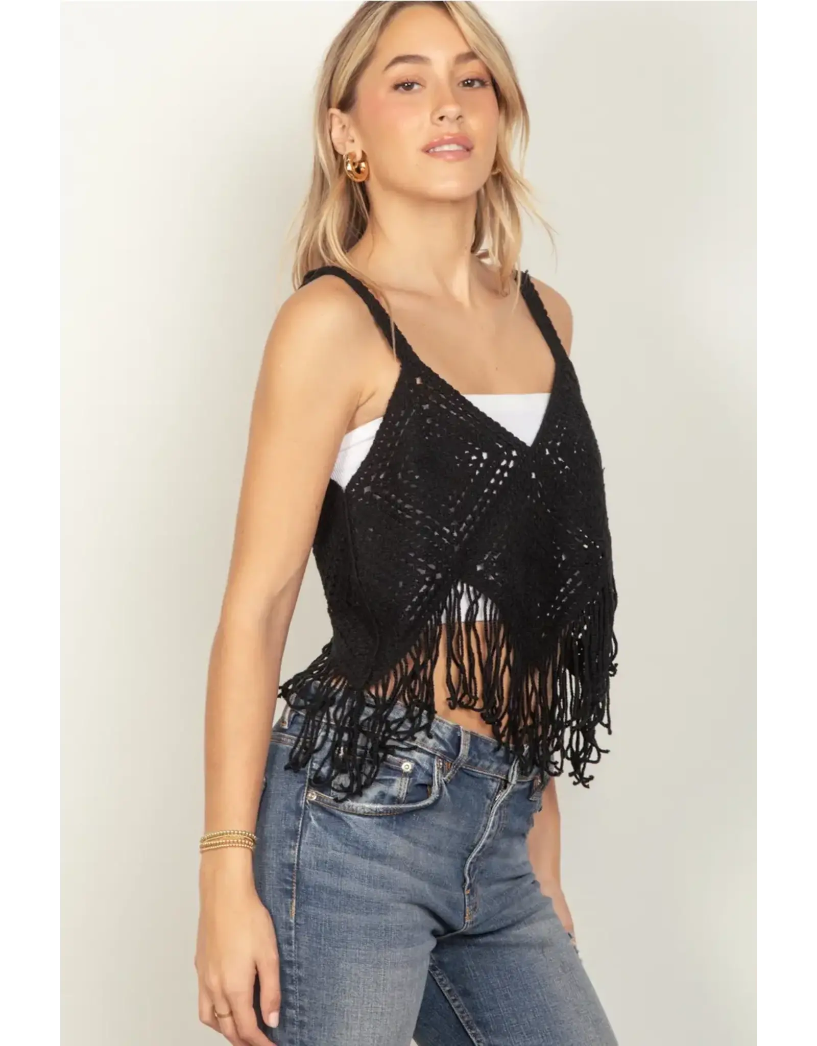 Very J Crochet Fringe Crop Top