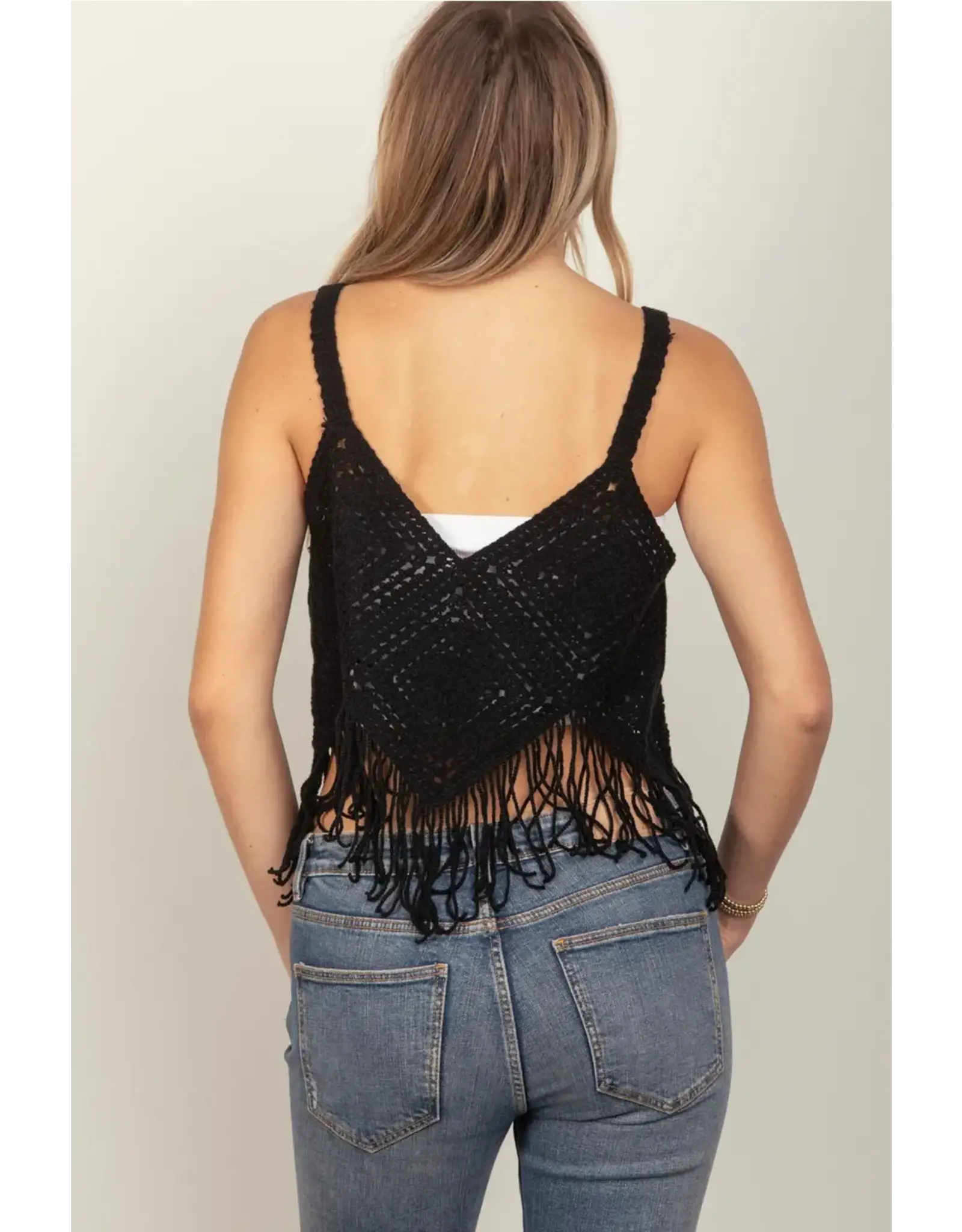 Very J Crochet Fringe Crop Top